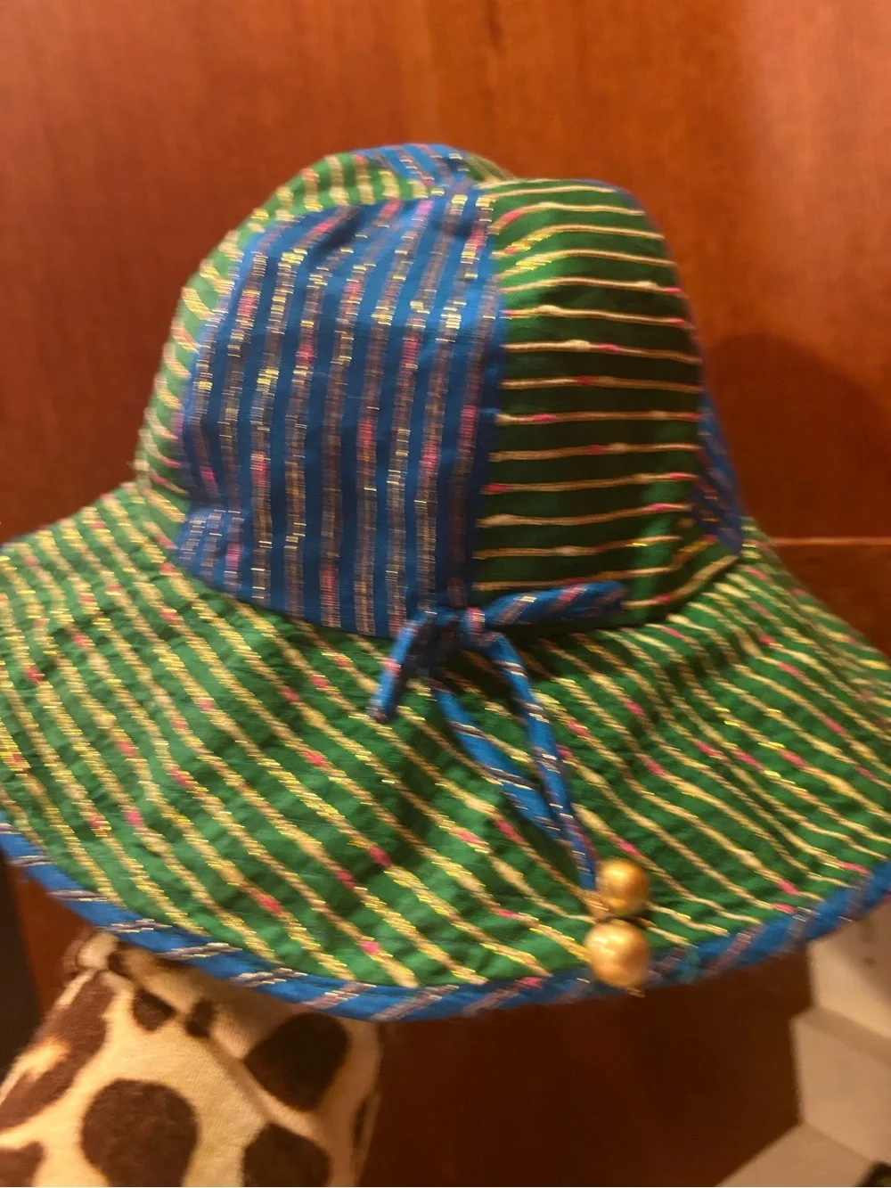 RARE ERIC JAVITS  Sun Hat Blue Green Gold Pink Wired Brim 14”/8” Head di VINTAGE - Picture 2 of 7